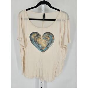 Womens Sz XXL Short Sleeve Slouchy T Shirt Heart World Map Print